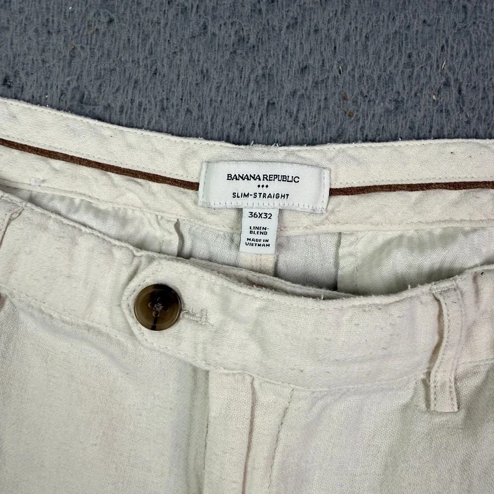 Banana Republic Linen Pants Mens 36x30 Beige Slim Straight Chino Beach Lounge